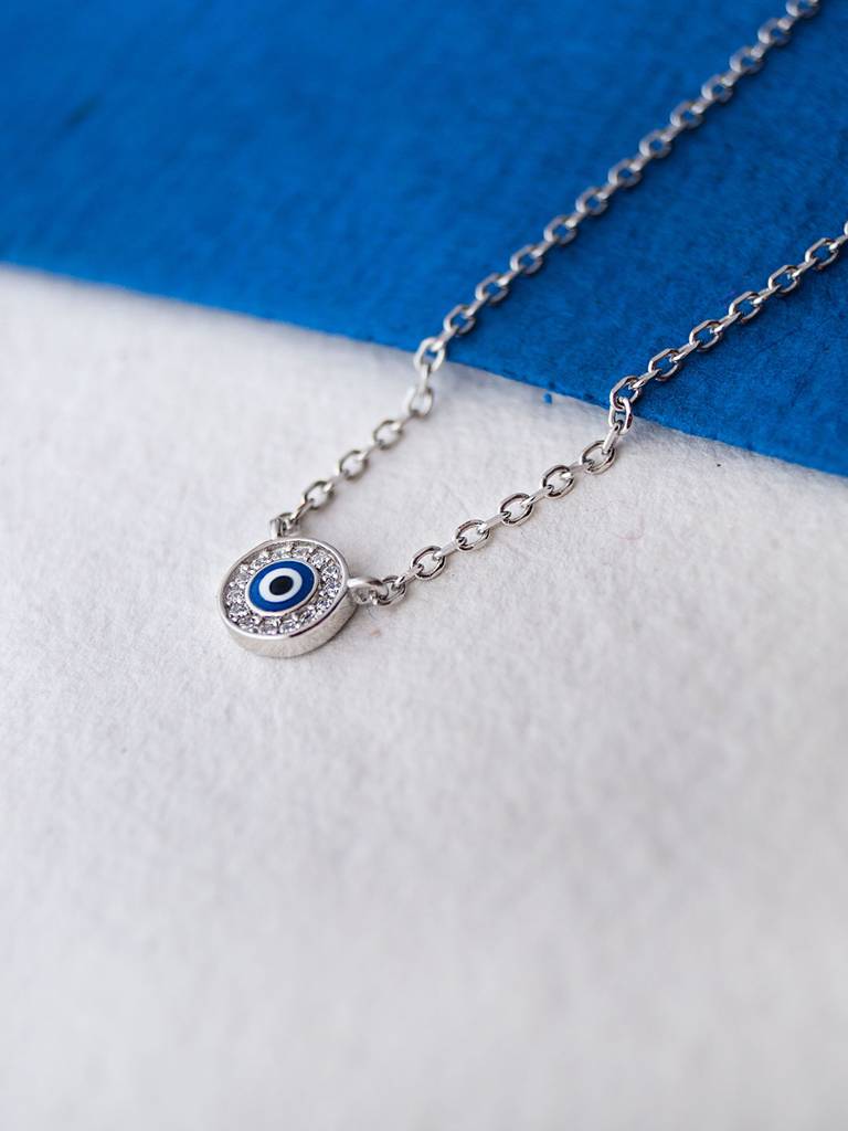 Evil Eye Round Hand-Painted Delicate Rose Gold Plated Sterling Silver Chain Necklace