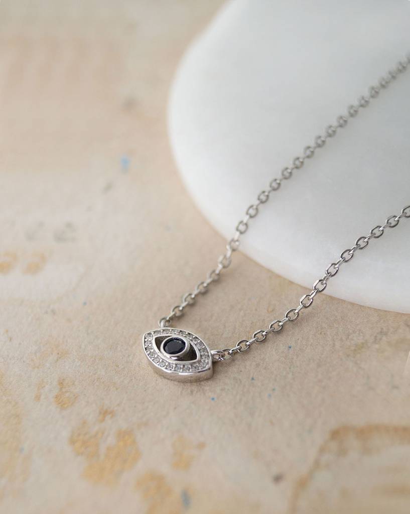 Evil Eye Sparkle Delicate Sterling Silver Chain Necklace : MZSND525D1229