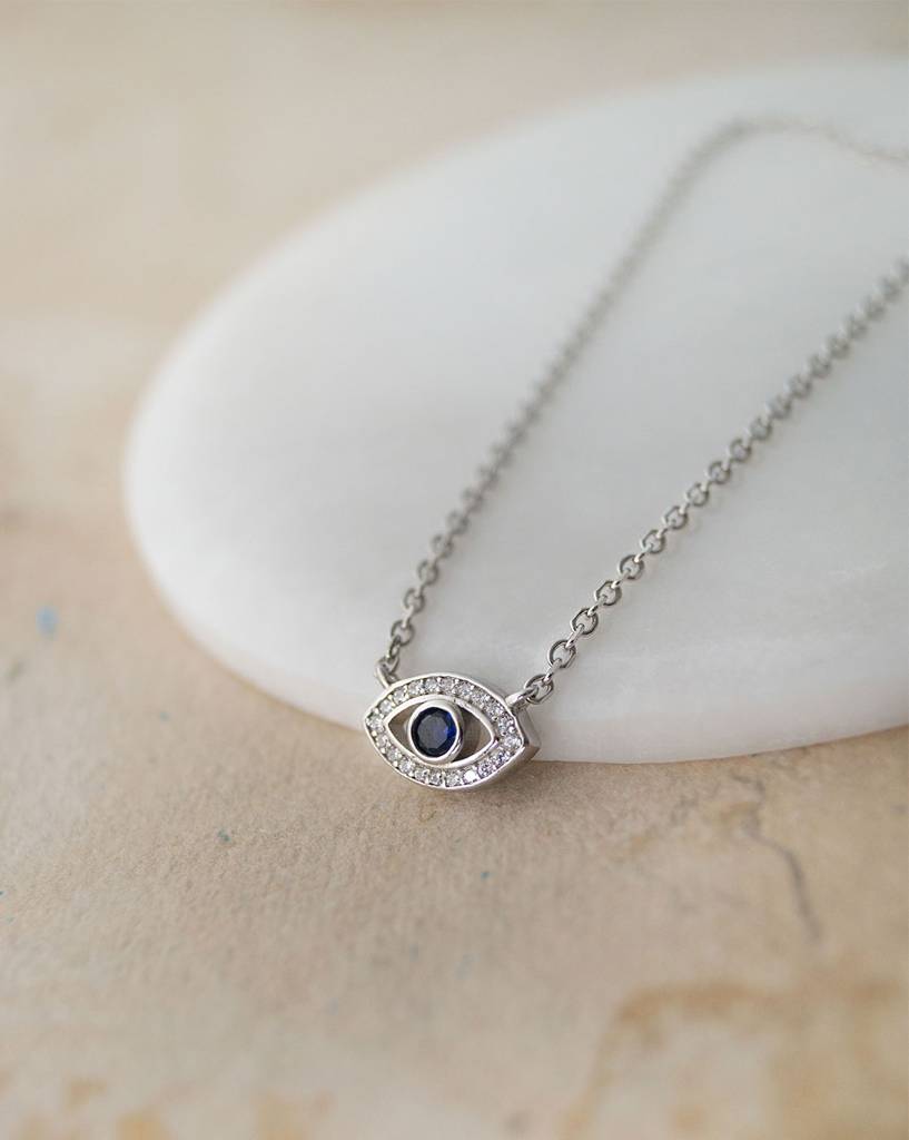 Evil Eye Sparkle Delicate Sterling Silver Chain Necklace : MZSND525D1229