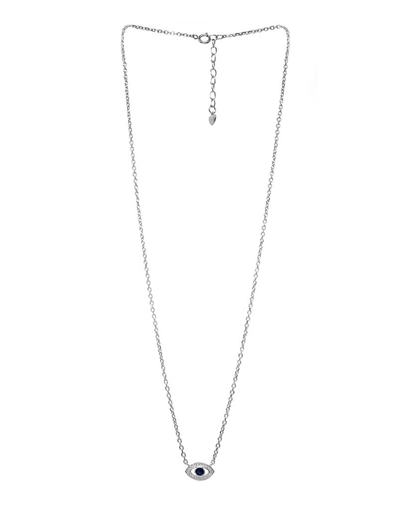 Evil Eye Sparkle Delicate Sterling Silver Chain Necklace : MZSND525D1229