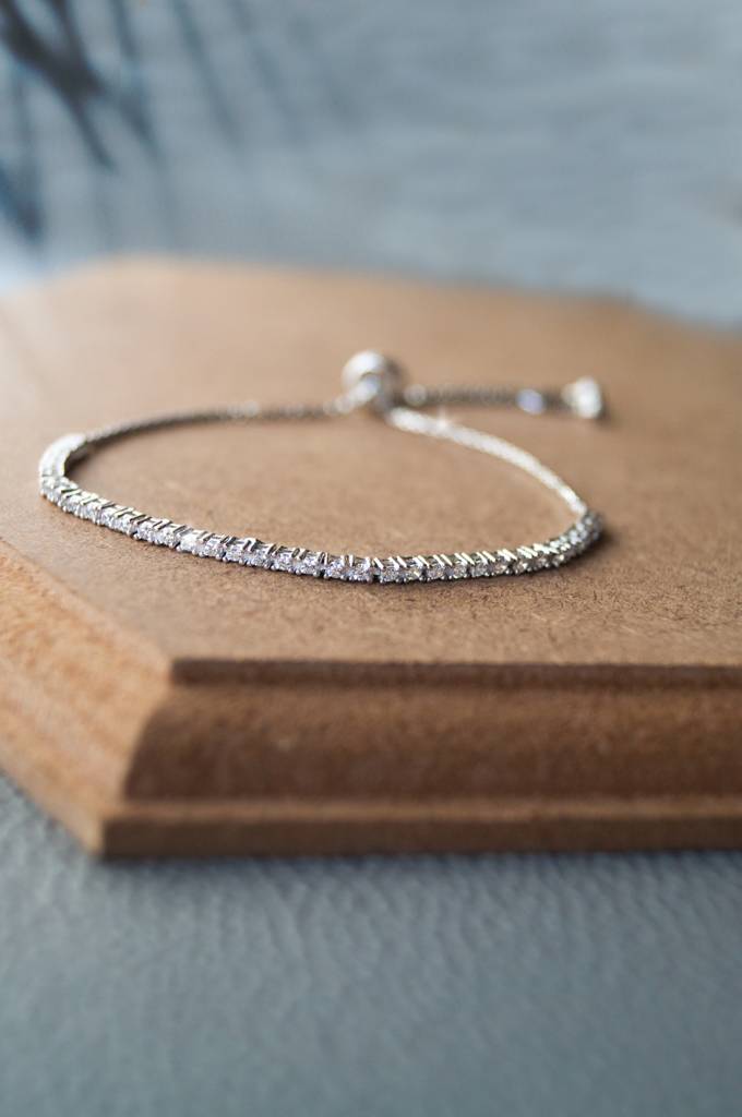 Dainty Tennis Sterling Silver Pull Chain Bracelet : MZSPB278D543