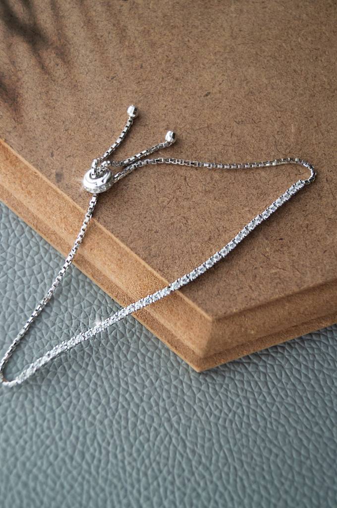 Dainty Tennis Sterling Silver Pull Chain Bracelet : MZSPB278D543