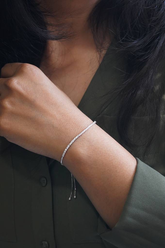 Dainty Tennis Sterling Silver Pull Chain Bracelet : MZSPB278D543