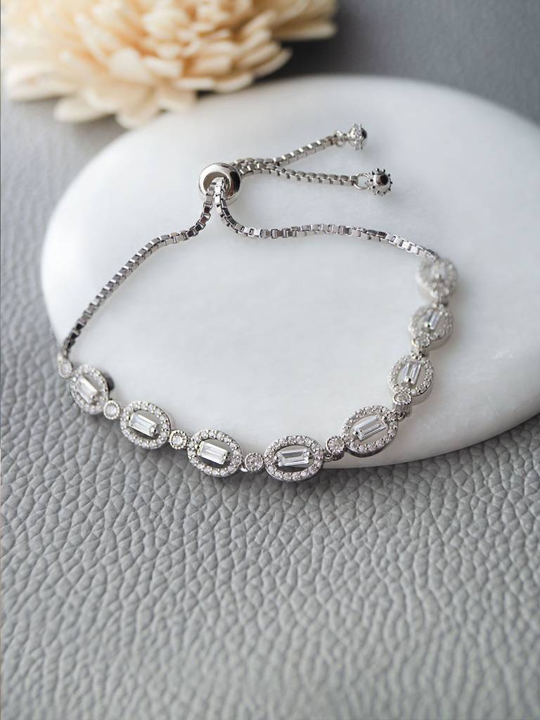Radiant Sparkle Sterling Silver Pull Chain Bracelet : MZSPB444D1043