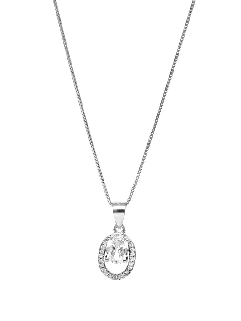 Mannash Encircle Oval Solitaire Sterling Silver Pendant : MZSPC150D276