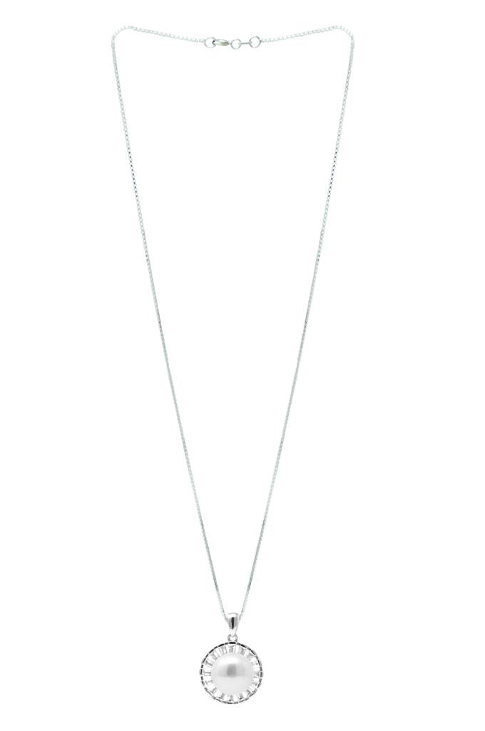 Mannash Royal Pearl Baguette Sterling Silver Pendant : MZSPC36D058