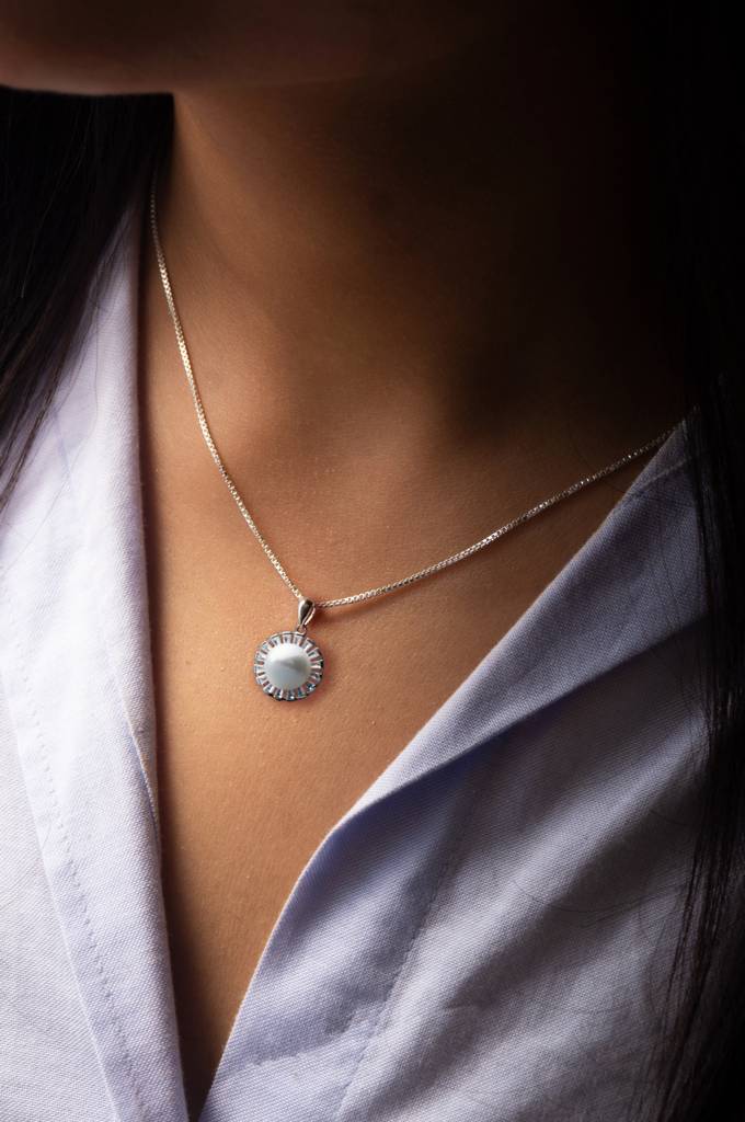 Mannash Royal Pearl Baguette Sterling Silver Pendant : MZSPC36D058