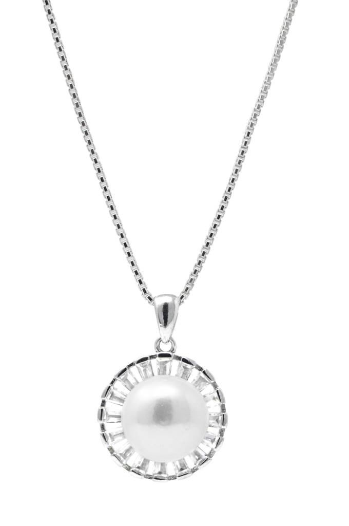 Mannash Royal Pearl Baguette Sterling Silver Pendant : MZSPC36D058
