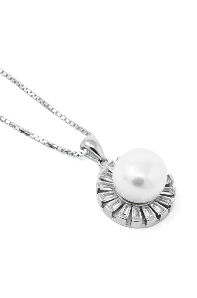 Mannash Royal Pearl Baguette Sterling Silver Pendant : MZSPC36D058