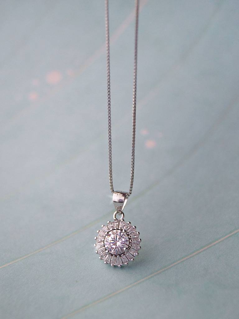 Radiant Solitaire Sterling Silver Pendant : MZSPC425D982