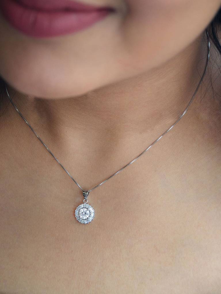 Radiant Solitaire Sterling Silver Pendant : MZSPC425D982