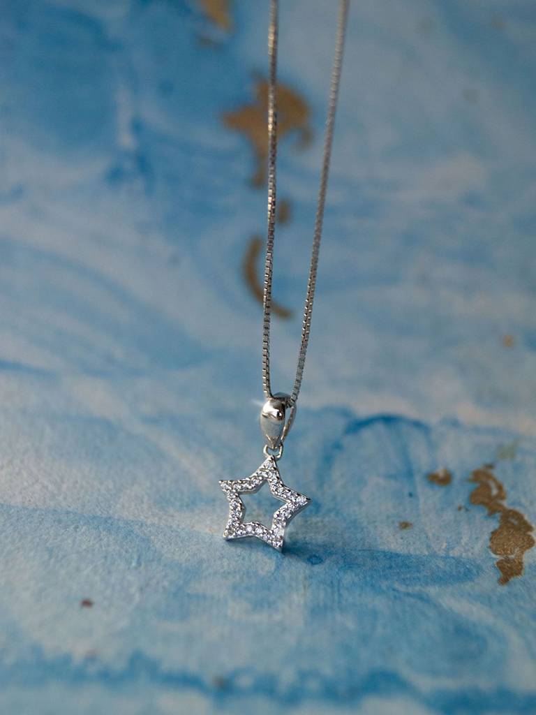 Halo Star Sterling Silver Pendant With Chain