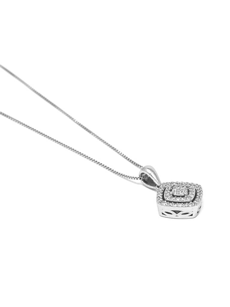 Mannash Ecentric Square 925 Sterling Silver Pendant With Chain