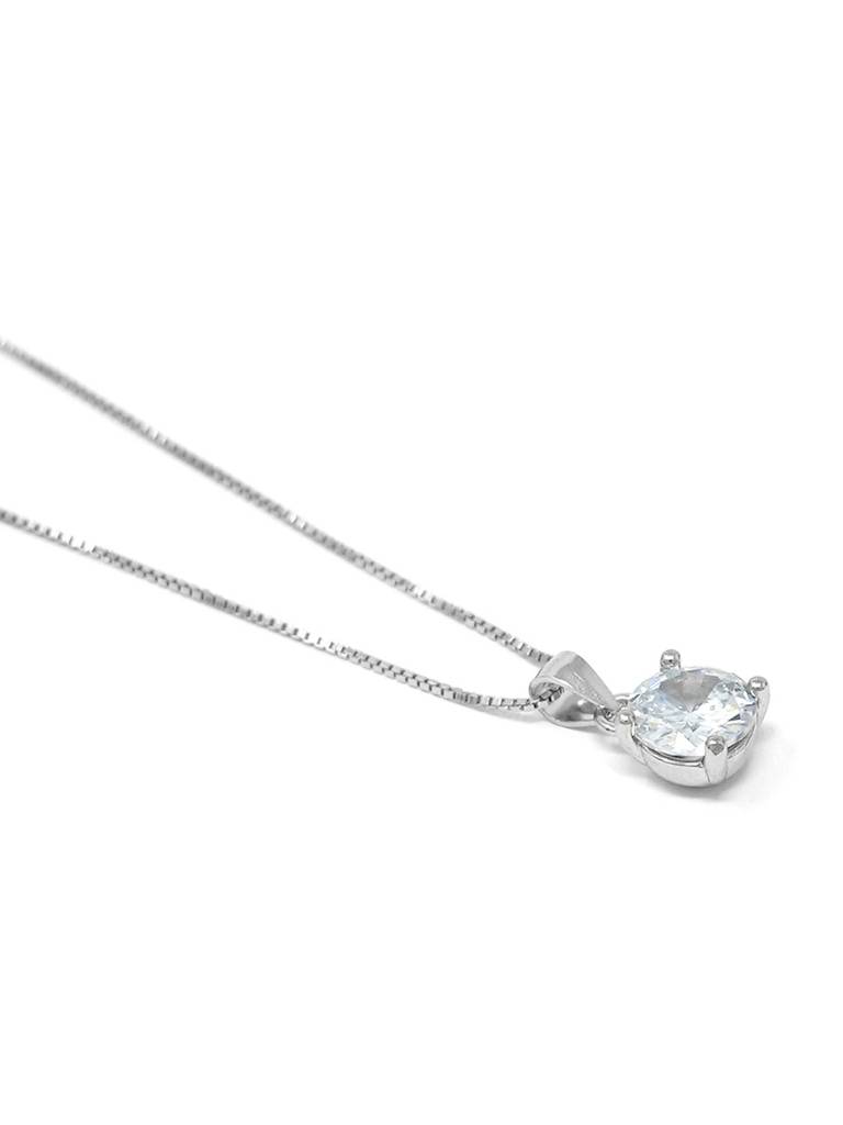 Mannash Classic Solitaire Sterling Silver Pendant With Chain