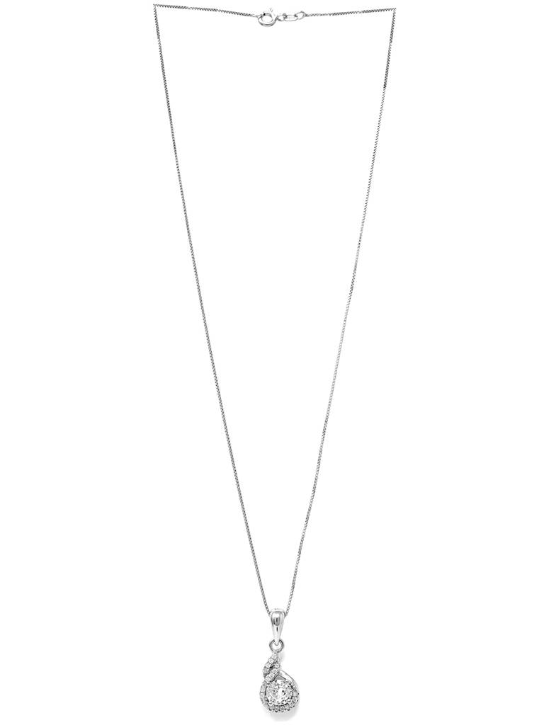 Stellar Solitaire Sterling Silver Pendant With Chain : MZSPC452D1072