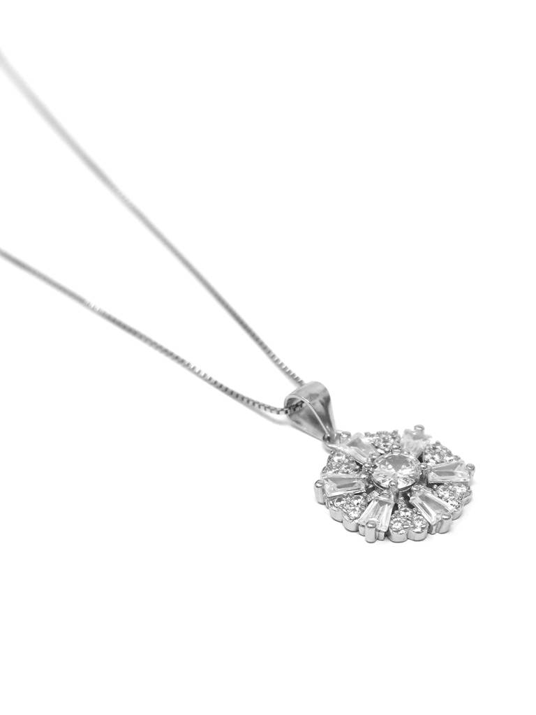 Mannash Radiant Floral Solitaire Sterling Silver Pendant With Chain : MZSPC490D1148