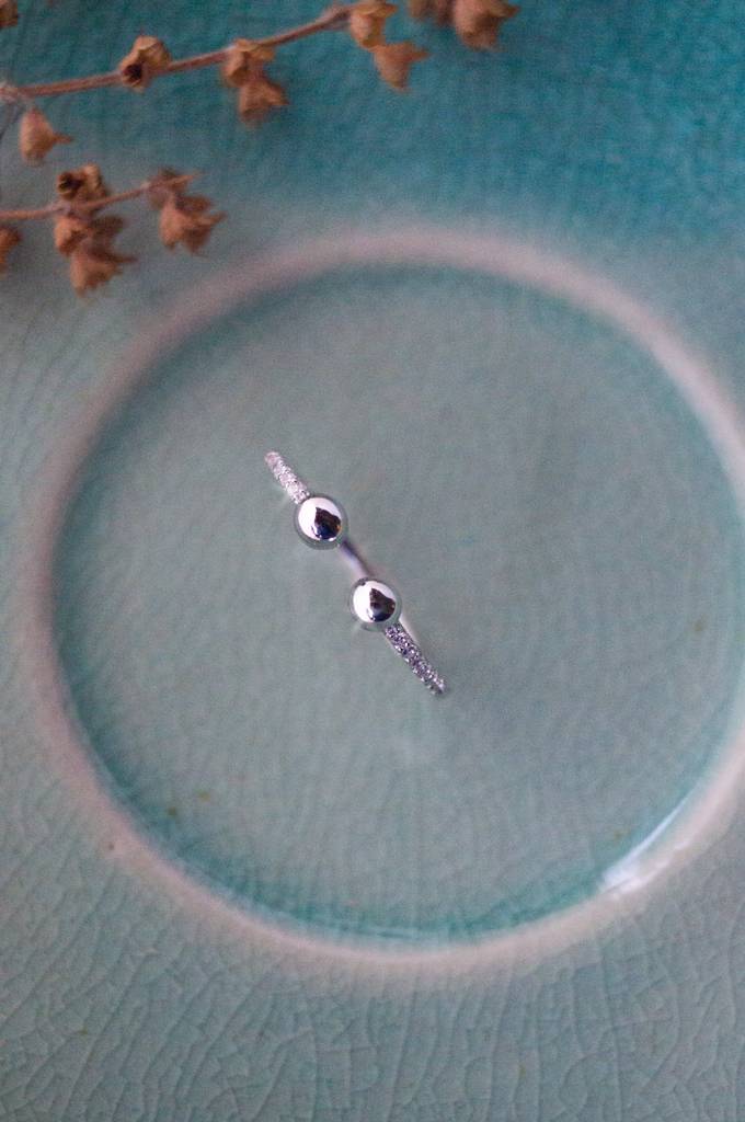 Dual Ball Rose Gold Plated Sterling Silver Open Ring : MZSRC316D648