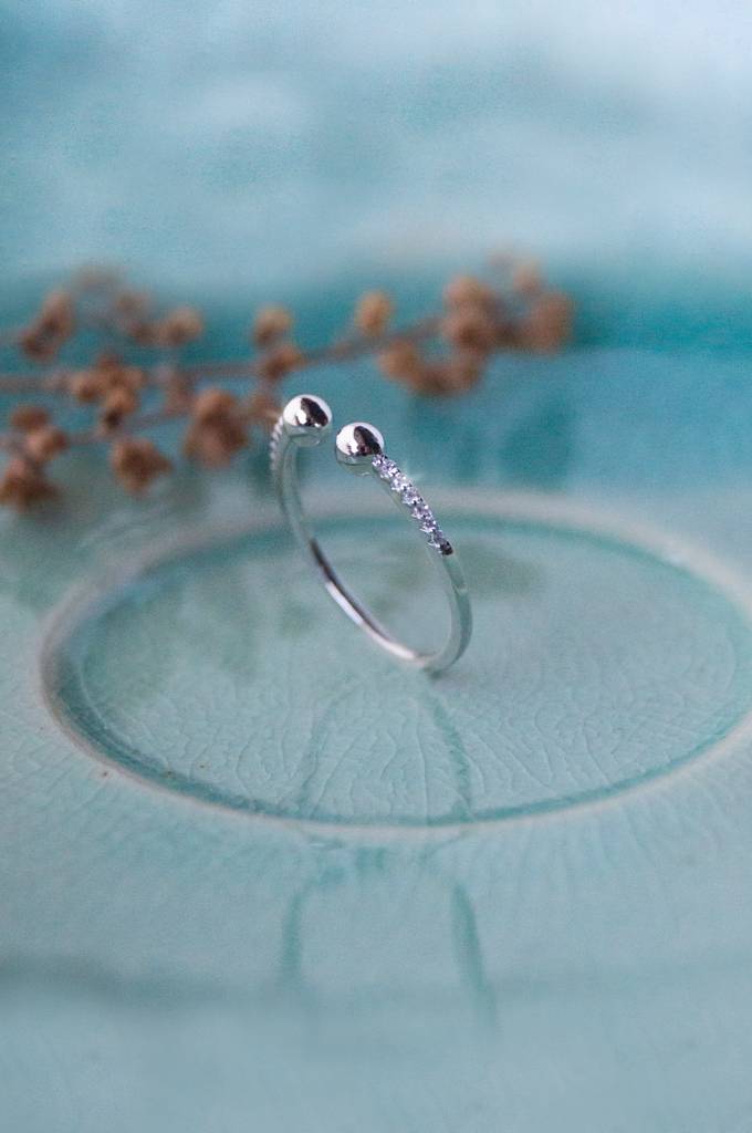 Dual Ball Rose Gold Plated Sterling Silver Open Ring : MZSRC316D648