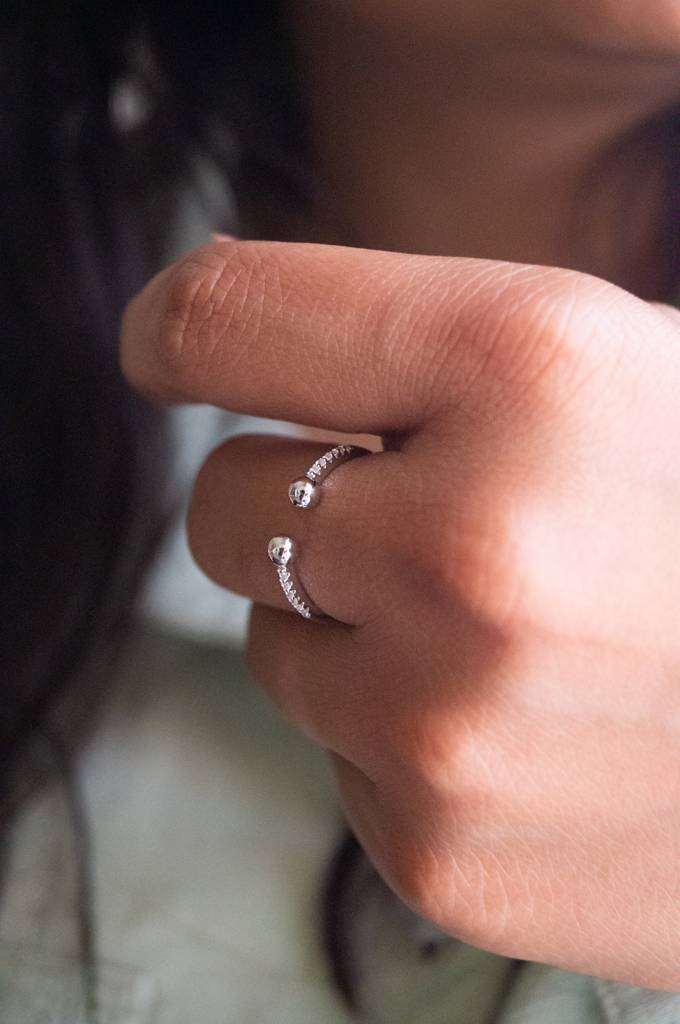 Dual Ball Rose Gold Plated Sterling Silver Open Ring : MZSRC316D648