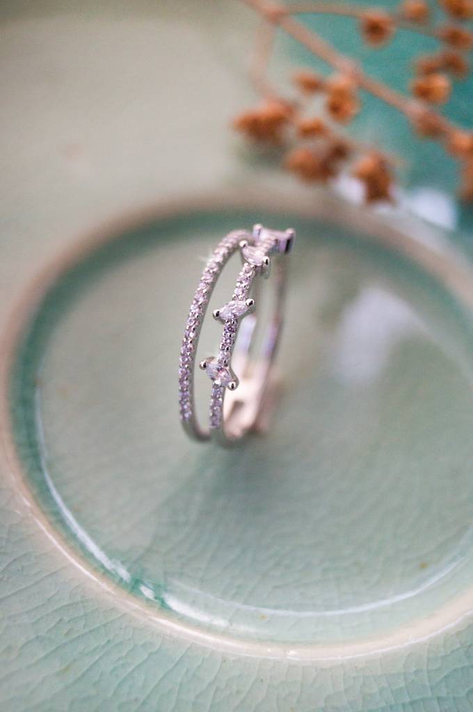 Twinkling Two Line Sterling Silver Ring : MZSRC318D656