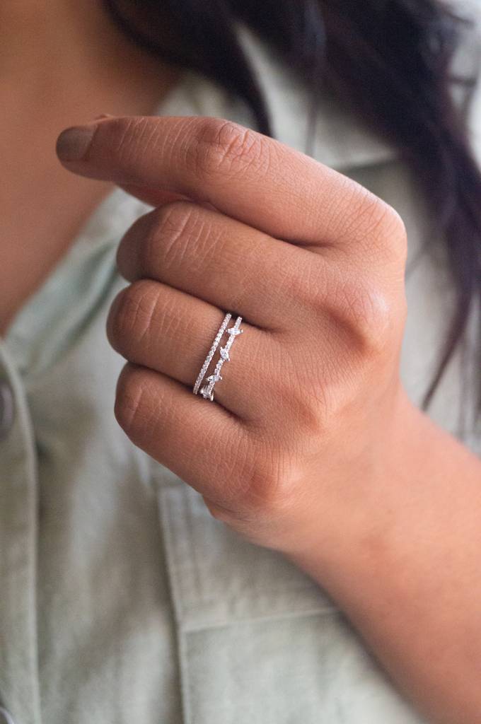Twinkling Two Line Sterling Silver Ring : MZSRC318D656