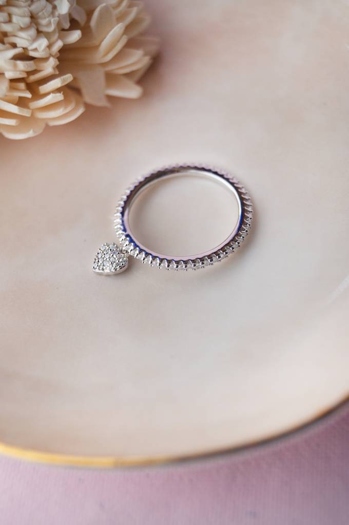 Heart Charm Rose Gold Plated Sterling Silver Ring : MZSRC321D671