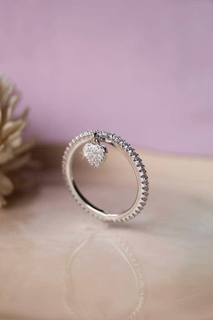 Heart Charm Rose Gold Plated Sterling Silver Ring : MZSRC321D671
