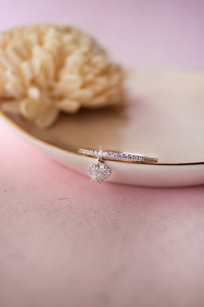 Heart Charm Sterling Silver Ring : MZSRC321D673