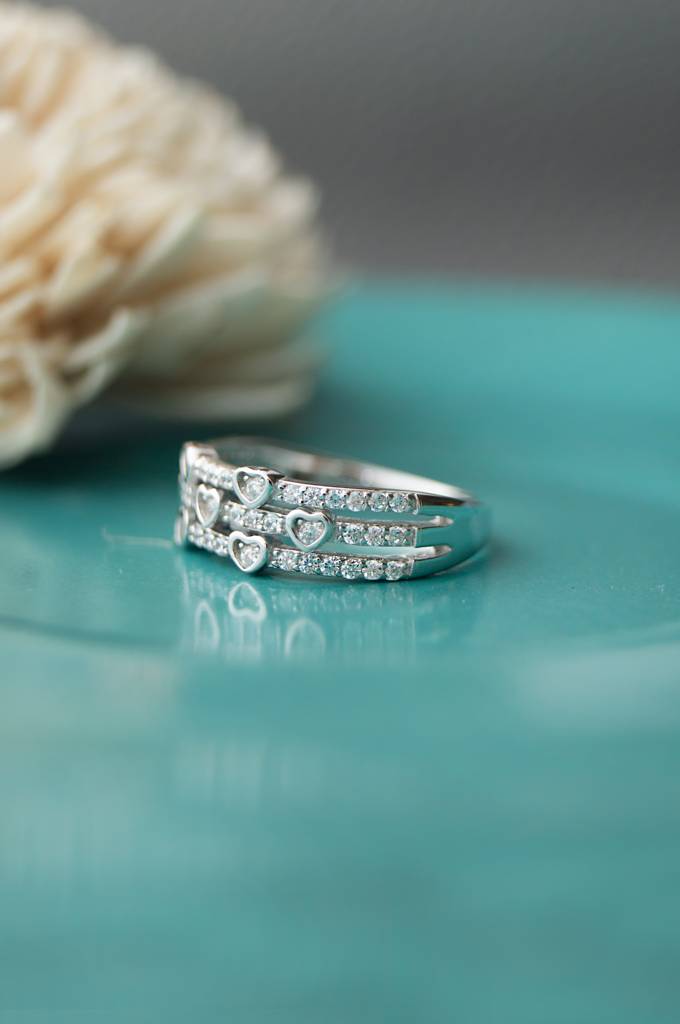 Heart Shower Three Layer Sterling Silver Ring : MZSRC322D800