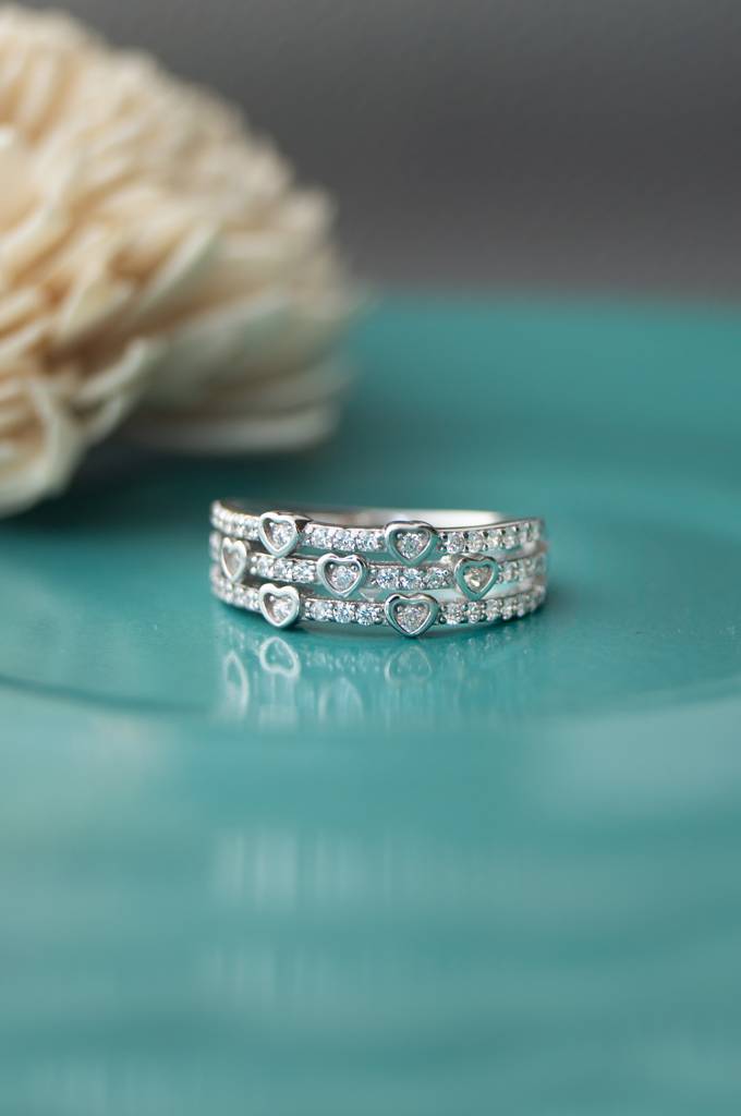 Heart Shower Three Layer Sterling Silver Ring : MZSRC322D800