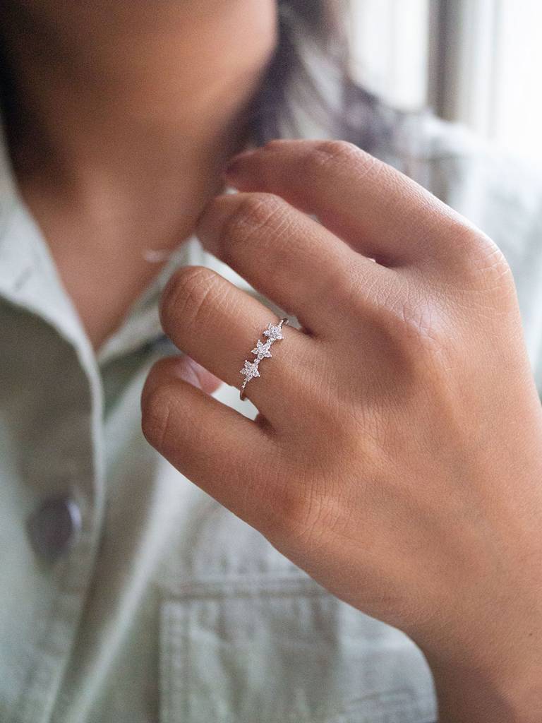 Triple Flower Sterling Silver Delicate Ring Triple Flower