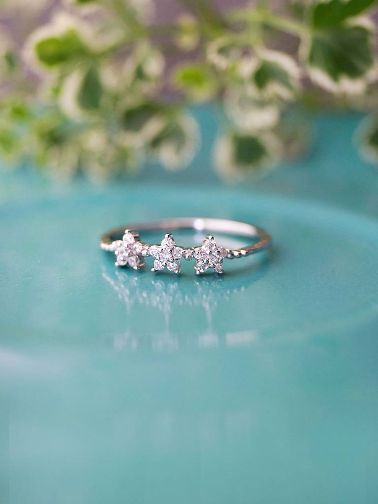 Triple Flower Sterling Silver Delicate Ring Triple Flower