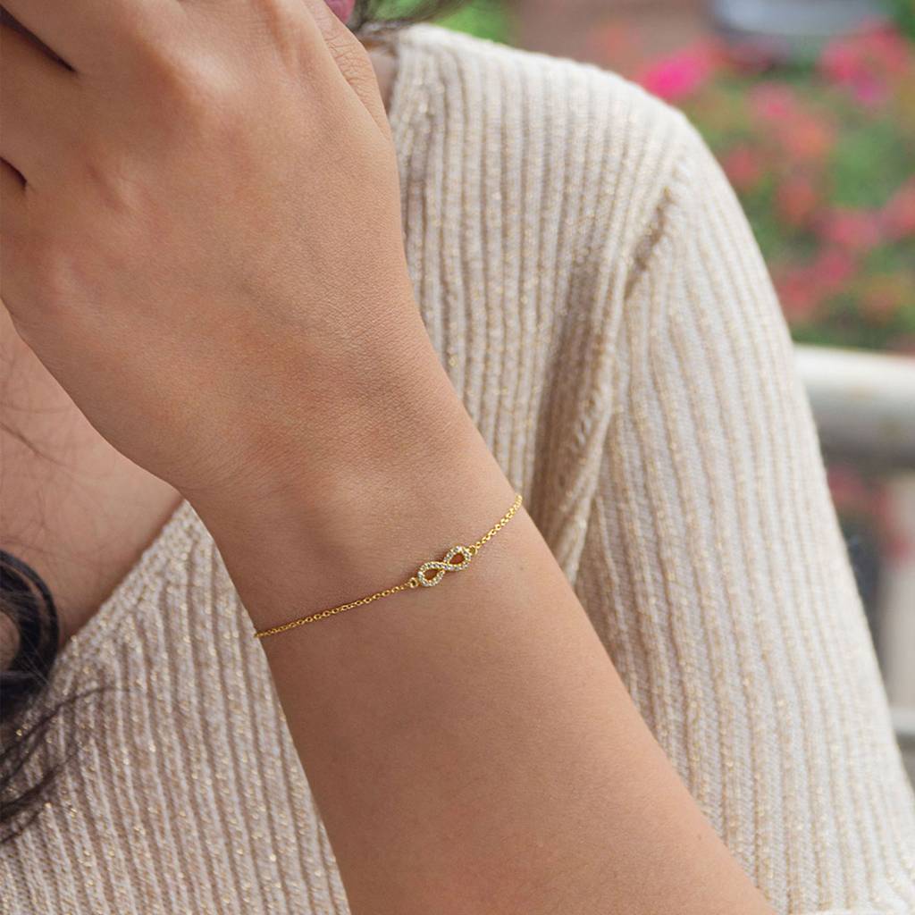 Pretty Tiny Infinity Gold Plated Sterling Silver Chain Bracelet : MZYBC620D1479