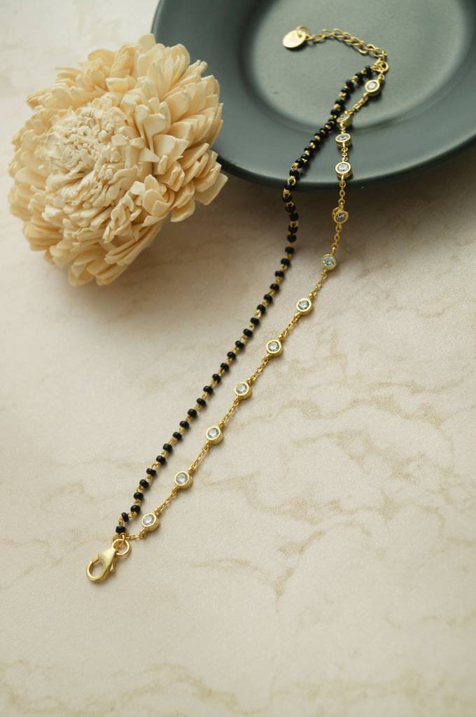 Layer It Up Gold Plated Sterling Silver Mangalsutra Bracelet : MZYBM862D1996