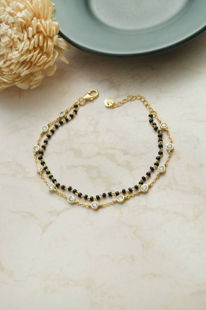 Layer It Up Gold Plated Sterling Silver Mangalsutra Bracelet : MZYBM862D1996