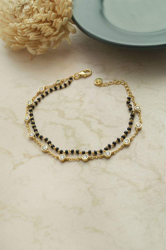 Layer It Up Gold Plated Sterling Silver Mangalsutra Bracelet : MZYBM862D1996