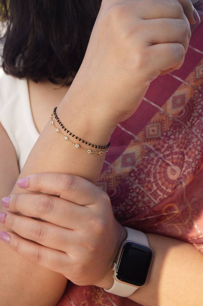 Layer It Up Gold Plated Sterling Silver Mangalsutra Bracelet : MZYBM862D1996