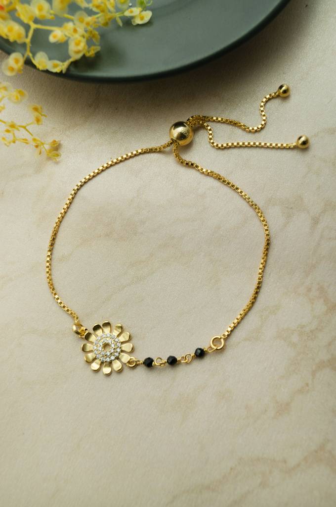 Mannash Floral Beauty Gold Plated Sterling Silver Adjustable Mangalsutra Bracelet : MZYBM866D2001