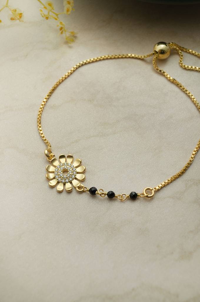 Mannash Floral Beauty Gold Plated Sterling Silver Adjustable Mangalsutra Bracelet : MZYBM866D2001