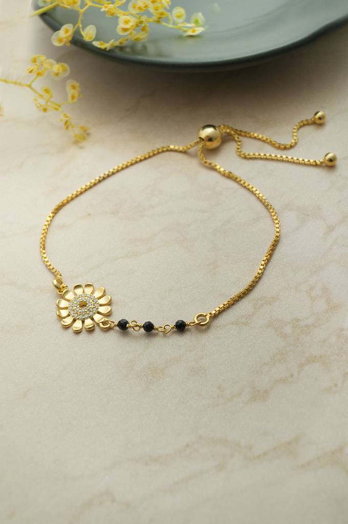 Mannash Floral Beauty Gold Plated Sterling Silver Adjustable Mangalsutra Bracelet : MZYBM866D2001