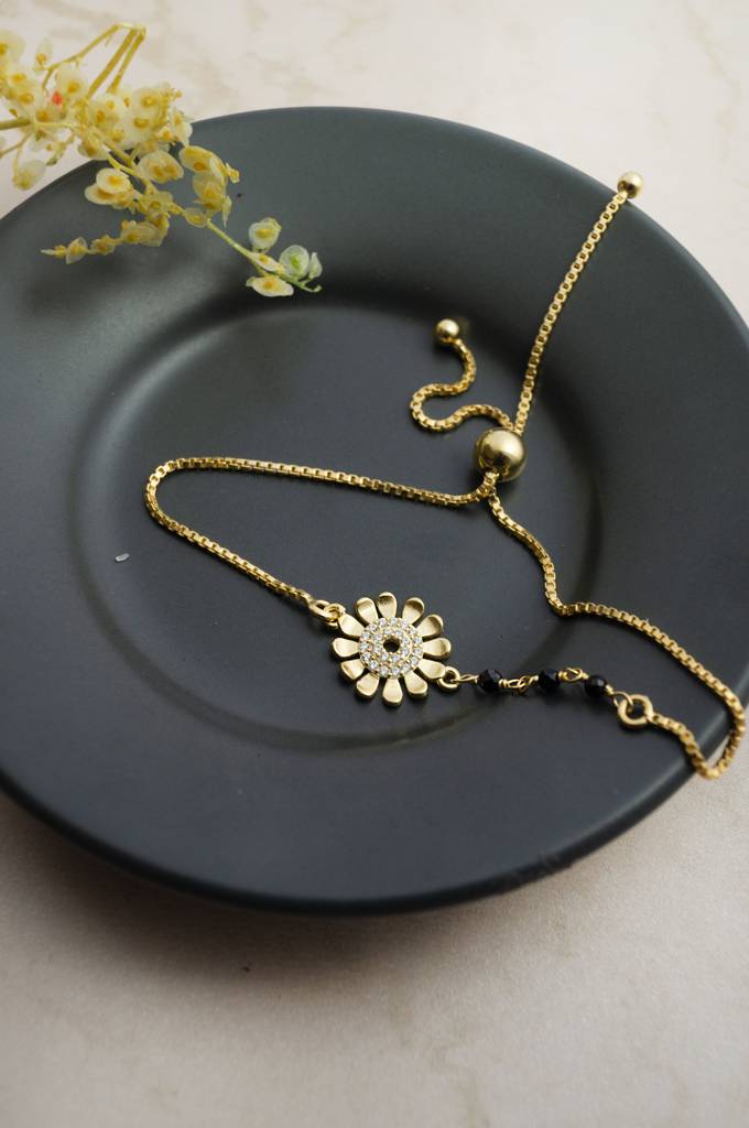 Mannash Floral Beauty Gold Plated Sterling Silver Adjustable Mangalsutra Bracelet : MZYBM866D2001