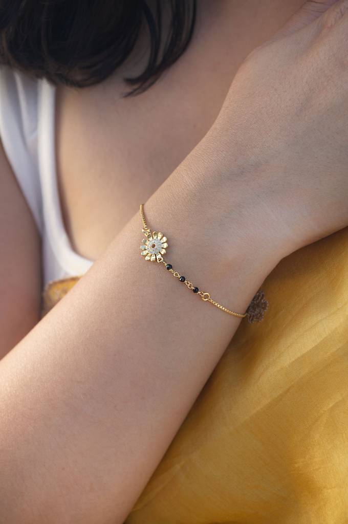 Mannash Floral Beauty Gold Plated Sterling Silver Adjustable Mangalsutra Bracelet : MZYBM866D2001