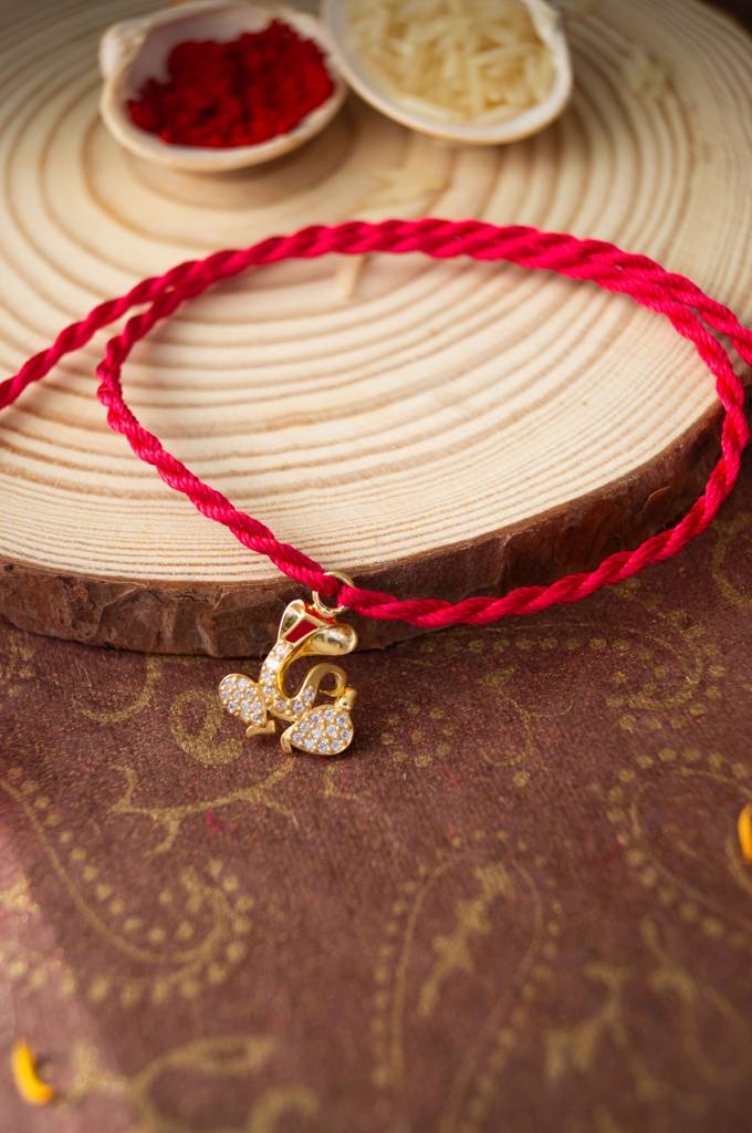 Mannash Divine Ganesha Gold Plated Sterling Silver Charm Rakhi : MZYCR672D1616