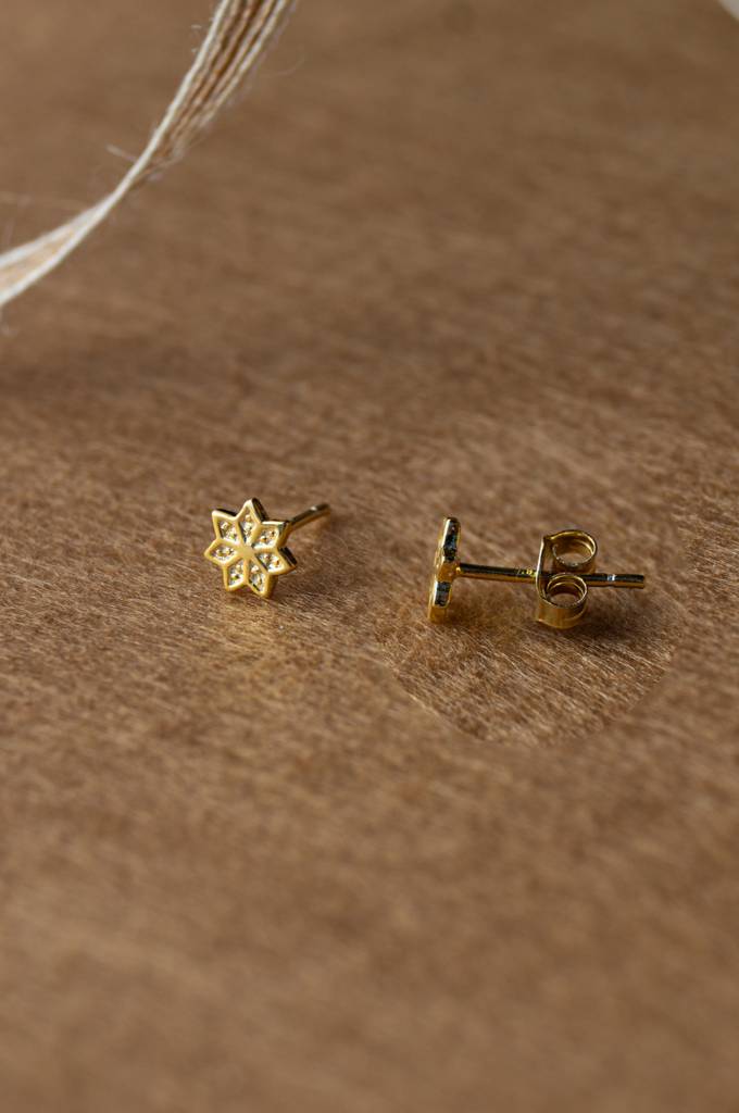 Mannash Geometric Flower Gold Plated Mini Sterling Silver Stud Earrings : MZYES140D243