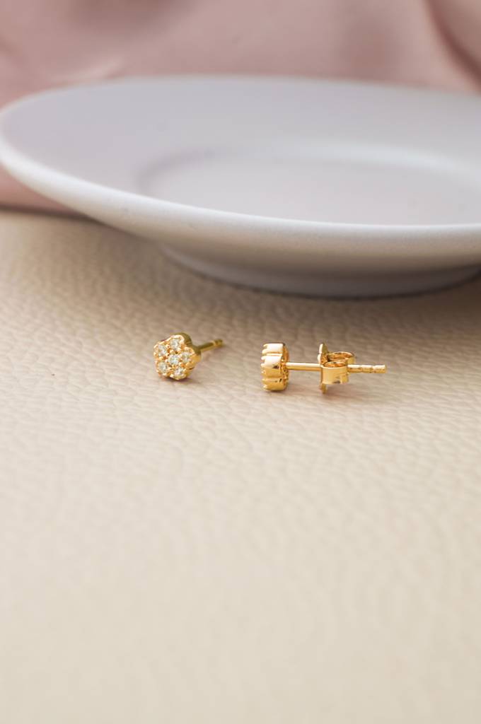 Happy Flower Rose Gold Plated Sterling Silver Stud Earrings : MZYES296D1806