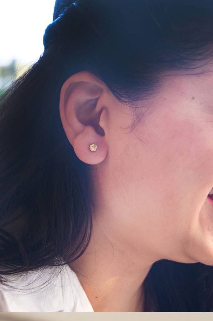 Happy Flower Rose Gold Plated Sterling Silver Stud Earrings : MZYES296D1806