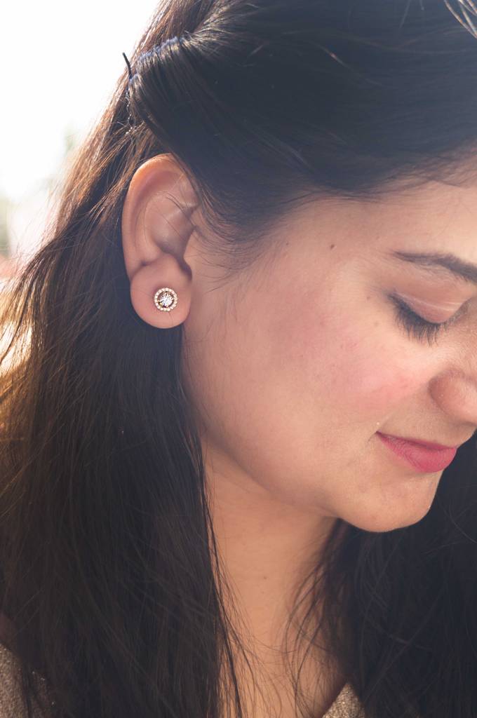 Glorious Halo Solitaire Gold Plated Sterling Silver Stud Earrings : MZYES304D2210