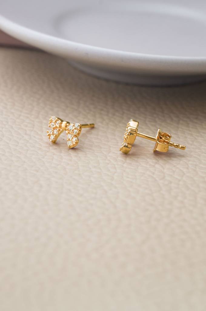 Cutie Bow Rose Gold Plated Sterling Silver Stud Earrings : MZYES423D1809