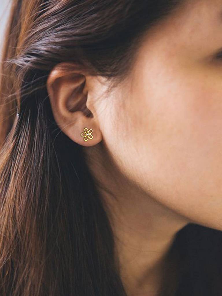 Mannash Charming Flower Gold Plated 925 Sterling Silver Stud Earrings