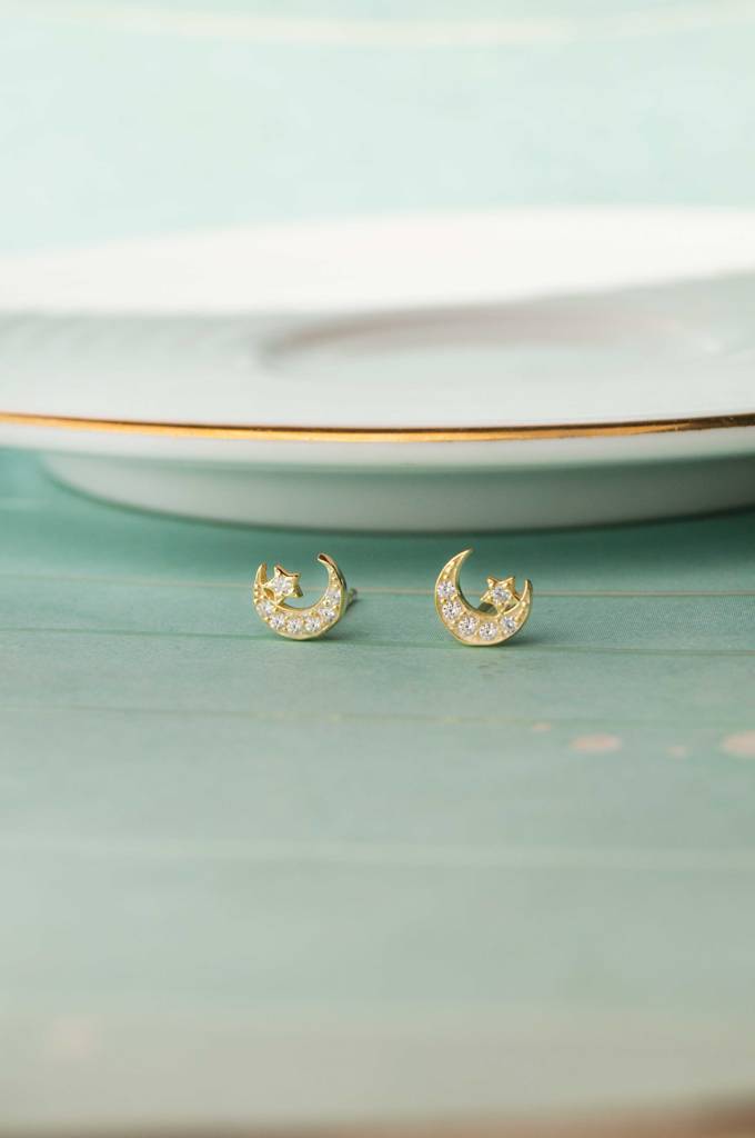 Star & Moon Plated Sterling Silver Stud Earrings : MZYES908D2274
